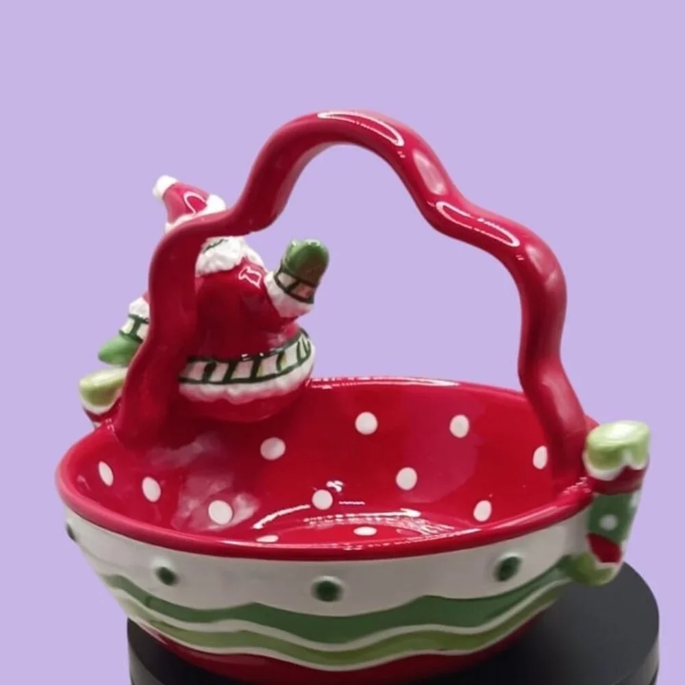 Fitz and floyd ceramic christmas basket with santa claus